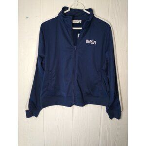 Mighty Fine NASA Track Jacket Junior's L Blue Graphic Full Zip Cropped Boxy New